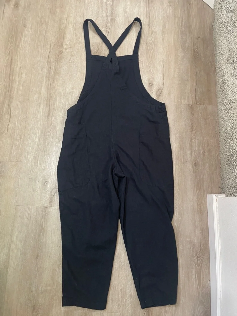 BDG Black Linen Overalls with Crossback Straps L - Picture 4 of 7